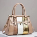 Elegante bolso tote de patchwork con diseño de lagarto brillante y correa ajustable - Caqui