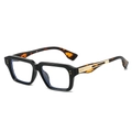 Fashionable black square sunglasses with tortoise shell temples and gold metal accents - Regular / Black Frame with Clear Lenses & Leopard Temples (Regular)