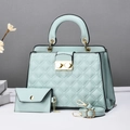 Quilted diamond pattern handbag set in light blue with gold hardware and shoulder strap - Mint Green