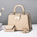 Beige rhombus quilted handbag set with two pieces and golden hardware details - Khaki