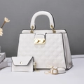 Detail of white diamond quilted handbag with golden twist lock and adjustable strap - White