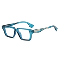 Fashionable square blue translucent sunglasses with metallic rivet accents and clear frame - Regular / Regular (13% VAT) Transparent Blue Frame and Clear Lenses