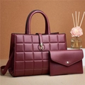 Burgundy quilted two-piece handbag set with gold clasp and top handle for women - Burgundy