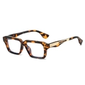 Retro tortoise square frame sunglasses with golden metal striped temple accents - Regular / Regular (Includes 13% VAT) Leopard Frame with Clear Lenses