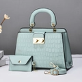 Chic mint green crocodile embossed tote bag set with matching pouch and gold hardware - Mint Green