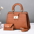 Brown crocodile embossed tote bag set with matching wallet and adjustable strap - Earthy Yellow
