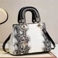 Fashionable crocodile texture shoulder bag with star pendant and sleek contrast design - Off-white