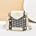Mini borsa a tracolla motivo pied de poule con pelle crema e dettagli logo dorati - Pied de Poule Bianco e Nero (Quadri)