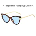 Cat eye tortoiseshell frame sunglasses with blue lenses and gold metal temples - Regular Tortoise Frame Blue Lens Sunglasses