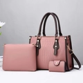 Three-piece dry rose pink crocodile textured tote bag set with matching inner pouches - Pink