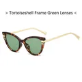 Cat eye sunglasses with tortoiseshell frames, dark green lenses and golden metal temples - Standard Tortoiseshell Frame Dark Green Lens