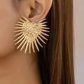 Golden rose stud earrings with radiant sunburst rays for a vintage statement look - Gold Yellow