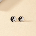 Minimalist silver-edged yin yang stud earrings with black and white enamel finish - Enamel Tai Chi Stud Earrings