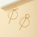 Minimalist long gold geometric drop earrings with dual circles and vertical bar design - Gold