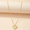 French design gold heart pendant necklace with frosted hammer texture and fine link chain - Gold