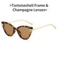 Cat eye sunglasses featuring tortoiseshell frames with champagne lenses and gold metal temples - Tortoiseshell Sunglasses with Champagne Lenses