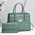 Salbeigrüne Handtasche und Briefumschlag-Clutch im Set mit dekorativer Streifenbestickung - Grün