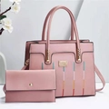 Ensemble sac à main et portefeuille en cuir PU rose avec rayures brodées et détails dorés - Rose