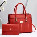 Rotes Handtaschen-Set aus strukturiertem Leder mit bunten vertikalen Streifen - Rot