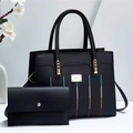 Ensemble sac à main deux pièces noir avec rayures colorées et poignées en métal doré - Noir