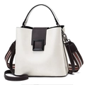 Chic cream and brown bucket bag with contrasting straps and a metallic square buckle - White