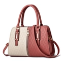 Structured color-block tote bag in beige and red PU leather with quilted texture - Dusty Rose/Beige Contrast