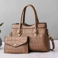 Brown crocodile embossed tote bag set with matching envelope clutch and gold hardware - Coffee