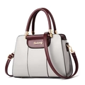 Elegant structured women's shoulder bag in contrast cream and burgundy faux leather - Gray