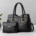Black crocodile pattern tote bag set with matching envelope clutch and gold hardware - Black