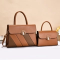 Two-piece set with large contrast stitch tote and small handbag in caramel leather - Earthy Yellow