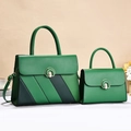 Green PU leather two-piece handbag set with gold buckle and stylish textured detailing - Green