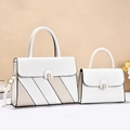 Stylish white and beige two-piece tote bag set with metal buckle and shoulder strap - White