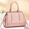 Pink minimalist PU leather tote bag with gold hardware and detachable shoulder strap - Pink