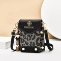 Mini borsa a tracolla per cellulare leopardata grigia con grazioso ciondolo a toro - Leopardo Nero Grigio / Nero