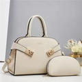Beige litchi grain two-piece handbag set with gold hardware and shoulder strap - White
