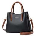 Sac à main femme en cuir noir avec anses marron et grande capacité de rangement - Noir