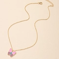 Chic gold butterfly necklace with pink and purple enamel wings and red star details - Gold