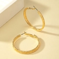 Textured gold-plated twisted hoop earrings in a minimalist double-layer C-shape design - Gold Yellow