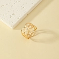Minimalist hollow geometric mesh cross ring in gold finish for women fashion - One Size (Adjustable Open) / Gold