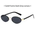 Gafas de sol ovales retro con montura metálica dorada y lentes gris negro anti-UV - Montura Dorada Negro Gris