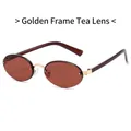 Gafas de sol ovales retro con montura de metal dorado y lentes de color té elegantes - Montura Dorada Lente Marrón