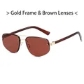 Half-omrande aviator zonnebril met gouden metalen frame en bruine getinte glazen - Gouden Frame Thee Lens