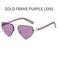 Lunettes de soleil coeur sans monture avec cadre en métal doré et verres teintés violets - Monture Dorée Verres Violets