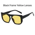 Gafas de sol cuadradas de gran tamaño con montura negra y lentes amarillas de estilo retro - Montura Negra Lentes Amarillas