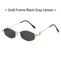 Occhiali da sole chic in metallo dorato con lenti grigio scuro e decorazioni in strass - Montatura Oro Nero Grigio