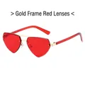 Lunettes de soleil cœur sans monture avec pont en métal doré et verres rouges vifs - Monture Dorée Verres Rouges