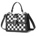 Modern black and white checkered crossbody handbag with leather trim and silver metal buckle - L20xH15xW9cm / Black White Checkerboard Style (款式3)