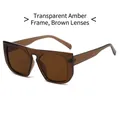 Gafas de sol cuadradas con montura de té transparente y lentes teñidas de color marrón - Montura Té Transparente Lentes Té
