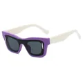 Classic square sunglasses with purple frame, white temples, and gray lenses - Regular / Standard (Incl. 13% Tax Invoice) Purple Frame & Black-Grey Lenses