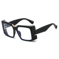 Fashionable oversized square black frame glasses with premium gold metal accents - Black